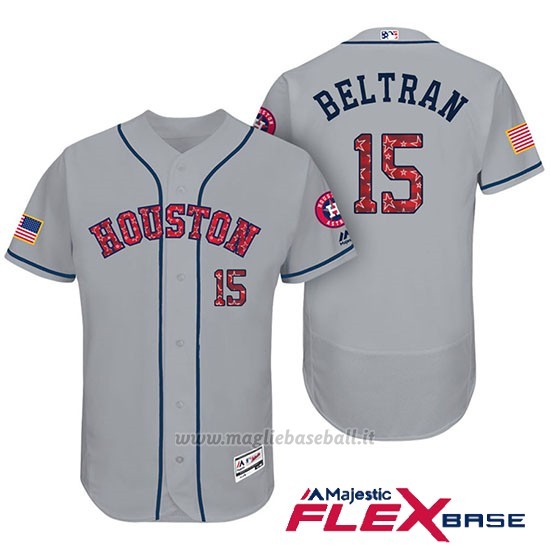 Maglia Baseball Uomo Houston Astros 2017 Estrellas y Rayas Carlos Beltran Grigio Flex Base